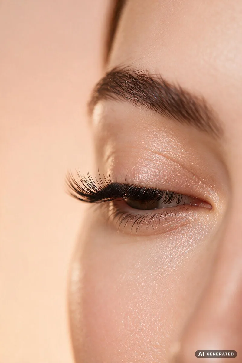 Dieses Bild wurde mit künstlicher Intelligenz erstellt. Nahaufnahme eines Auges mit Wimpernverlängerung.